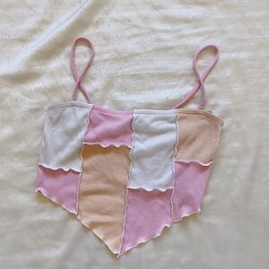 Patchwork Pink and White Baddieville Cropped Tank Top